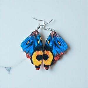 Colorful Butterfly Wing Earrings with Red, Blue and yellow